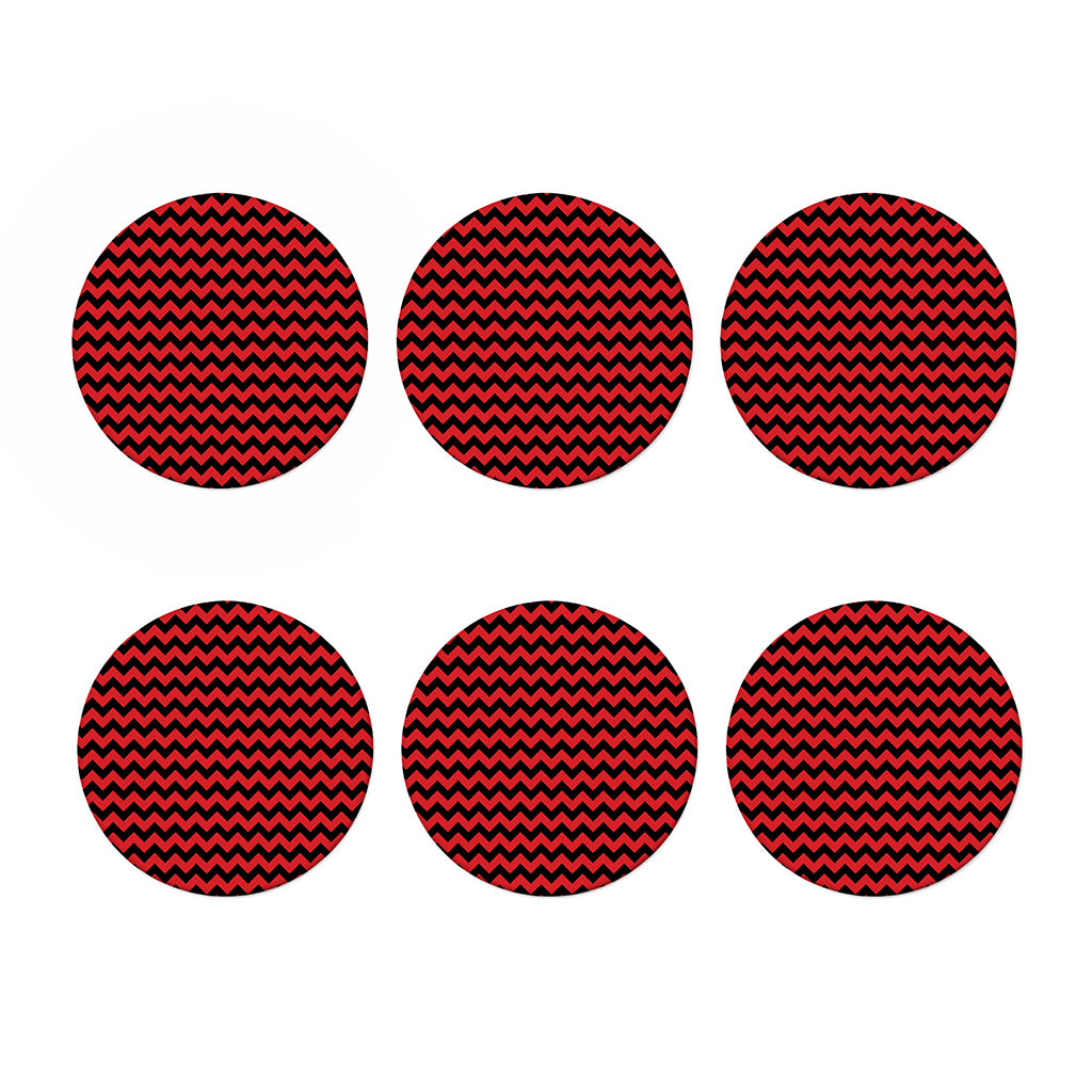 Red And Black Chevron Pattern Print Coaster Set