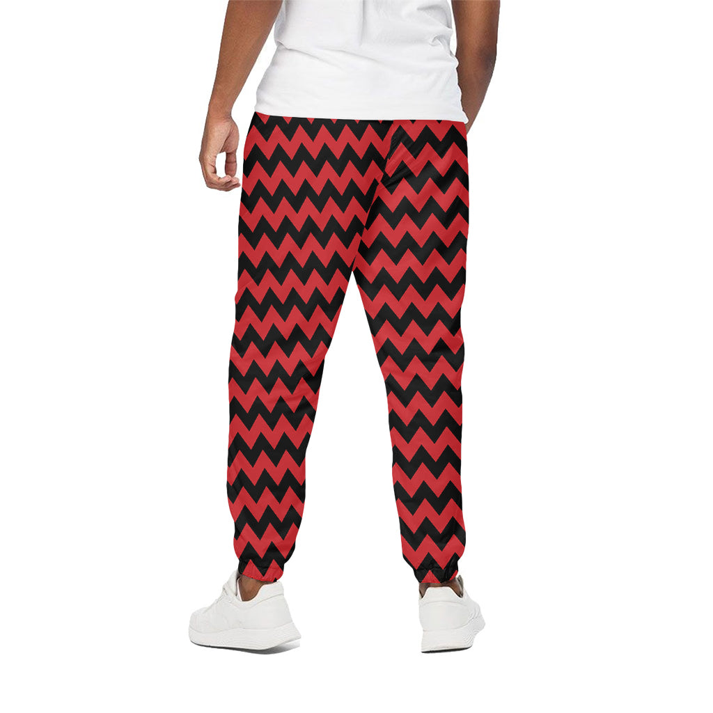 Red And Black Chevron Pattern Print Cotton Pants