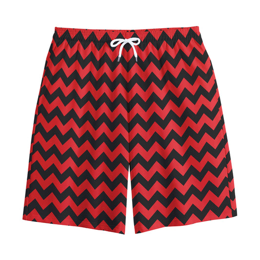 Red And Black Chevron Pattern Print Cotton Shorts