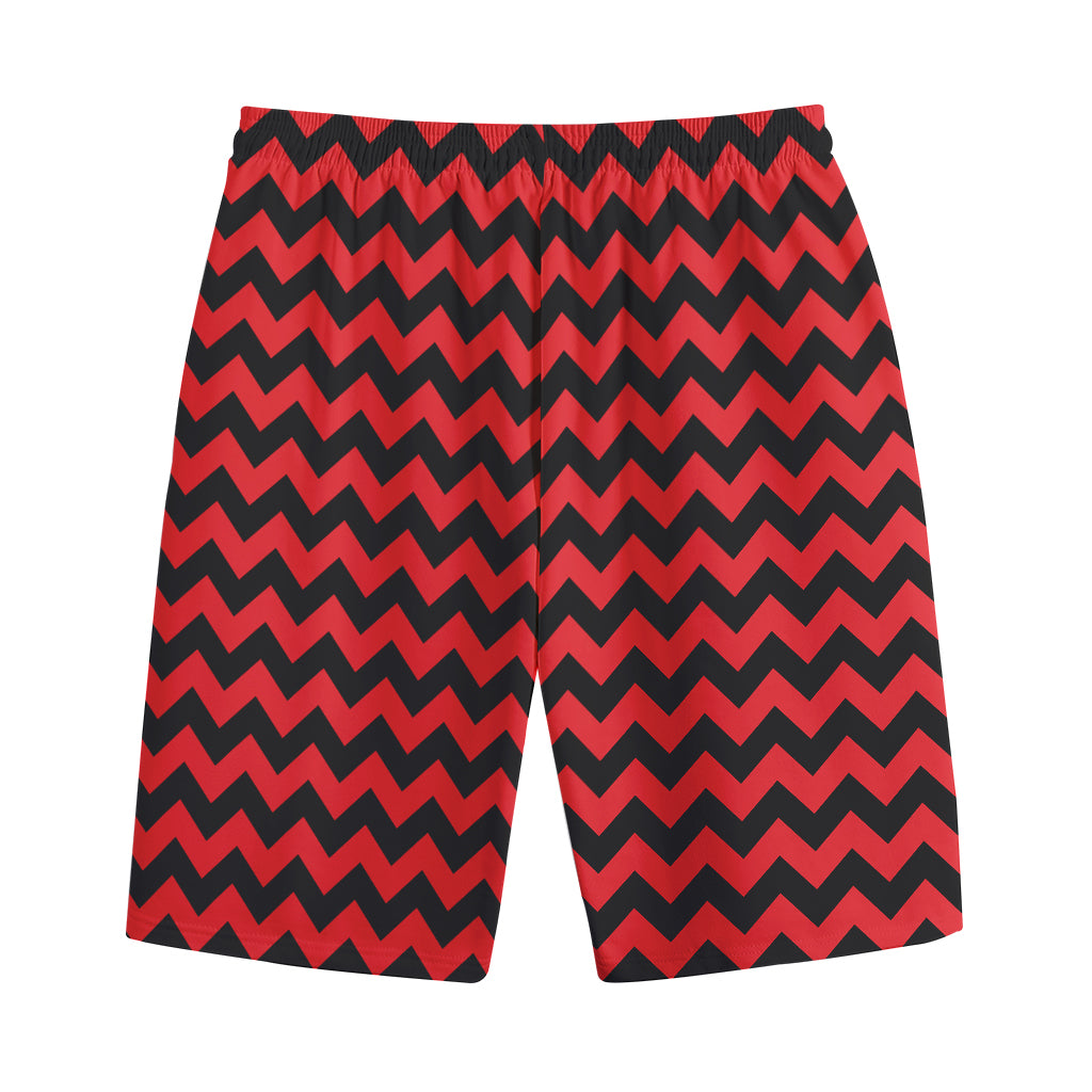Red And Black Chevron Pattern Print Cotton Shorts