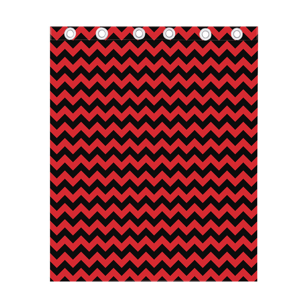 Red And Black Chevron Pattern Print Curtain