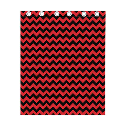 Red And Black Chevron Pattern Print Curtain