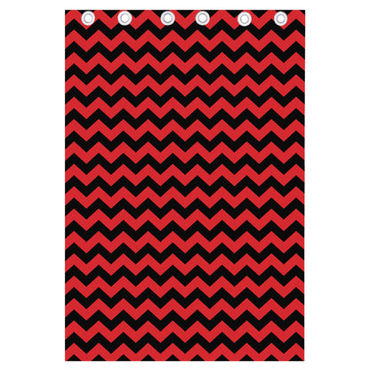 Red And Black Chevron Pattern Print Curtain