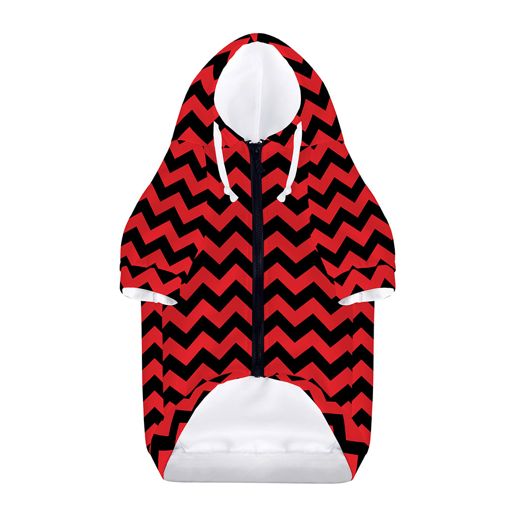 Red And Black Chevron Pattern Print Dog Zip Up Hoodie