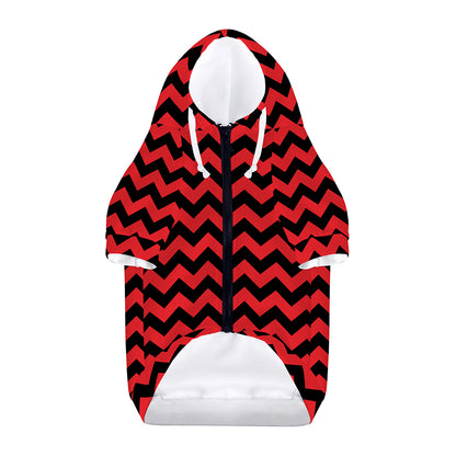 Red And Black Chevron Pattern Print Dog Zip Up Hoodie