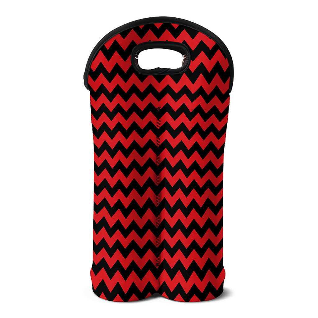 Red And Black Chevron Pattern Print Double Neoprene Wine Tote