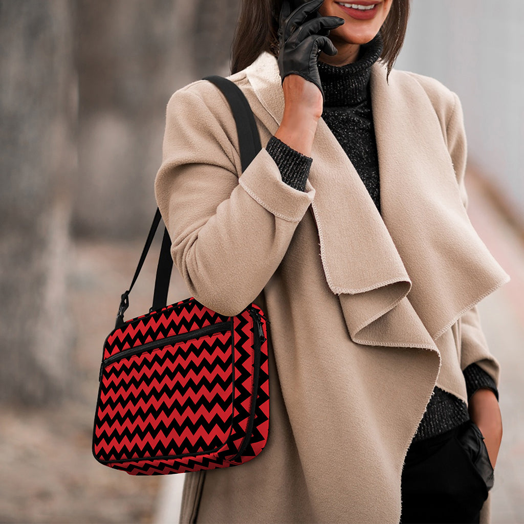 Red And Black Chevron Pattern Print Double Strap Bible Bag