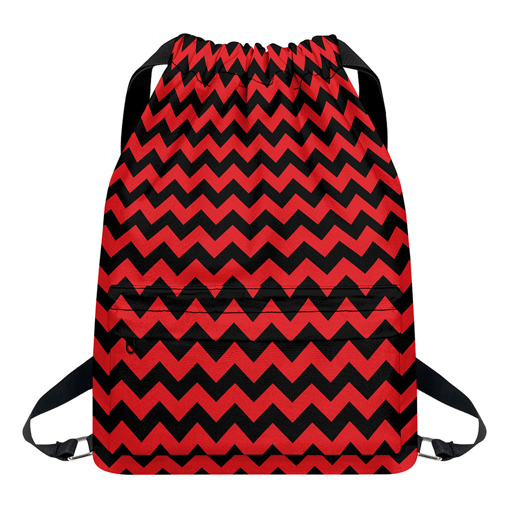 Red And Black Chevron Pattern Print Drawstring Backpack