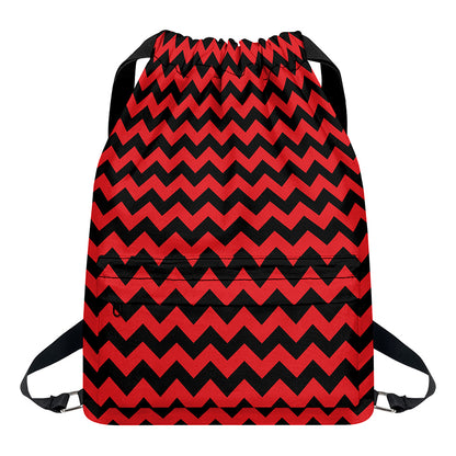 Red And Black Chevron Pattern Print Drawstring Backpack