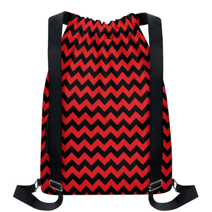 Red And Black Chevron Pattern Print Drawstring Backpack