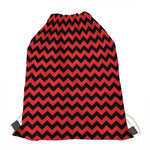 Red And Black Chevron Pattern Print Drawstring Bag