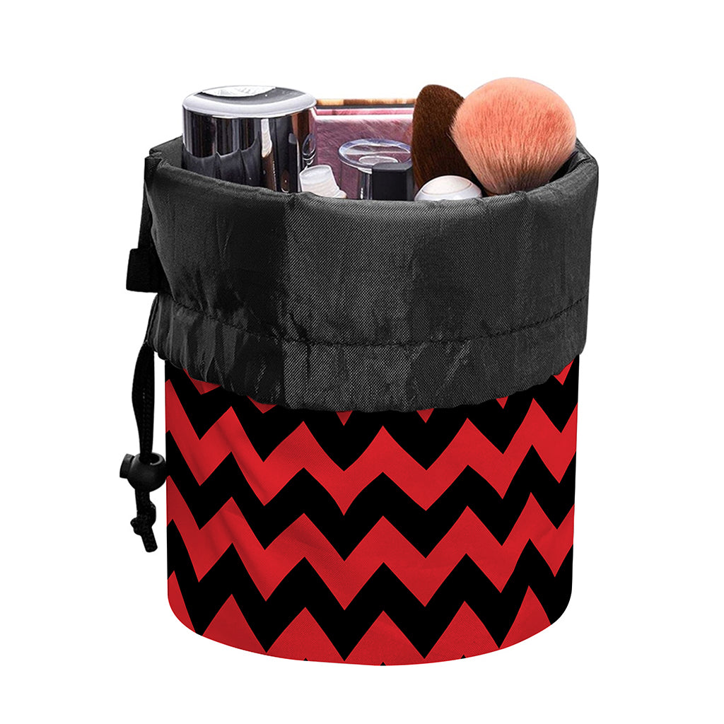 Red And Black Chevron Pattern Print Drawstring Makeup Bag