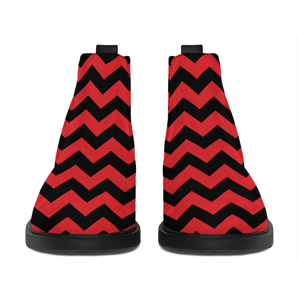 Red And Black Chevron Pattern Print Flat Ankle Boots