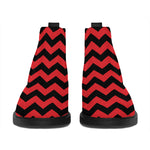 Red And Black Chevron Pattern Print Flat Ankle Boots