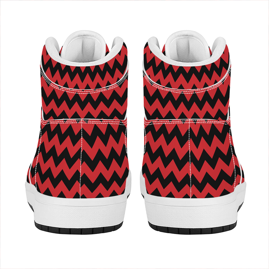 Red And Black Chevron Pattern Print High Top Leather Sneakers