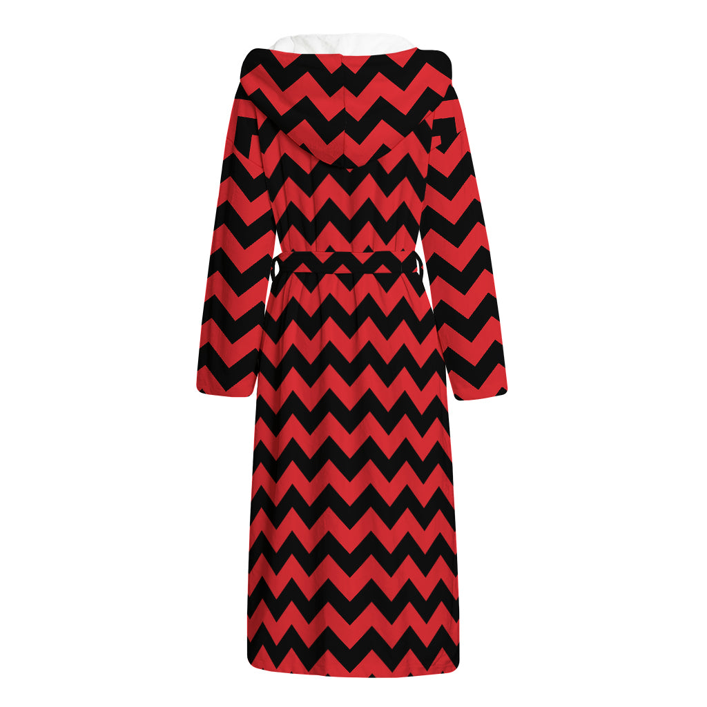 Red And Black Chevron Pattern Print Hooded Bathrobe