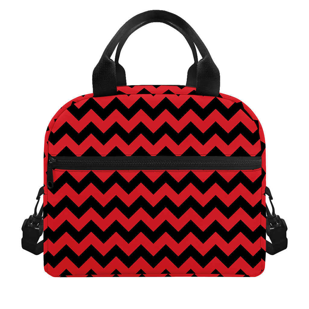 Red And Black Chevron Pattern Print Insulated Lunch Bag