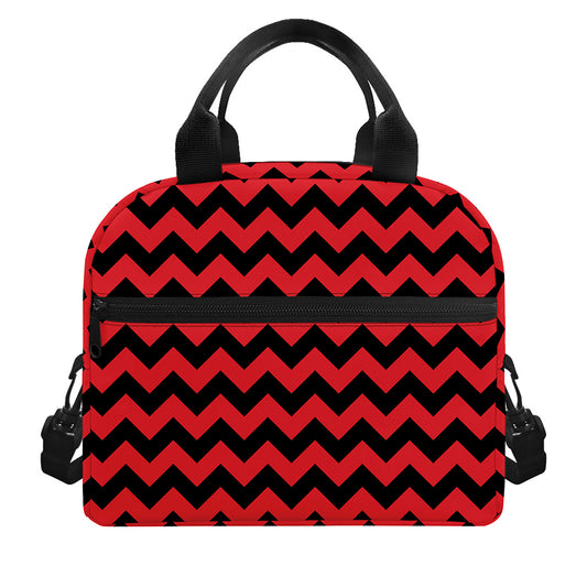 Red And Black Chevron Pattern Print Insulated Lunch Bag