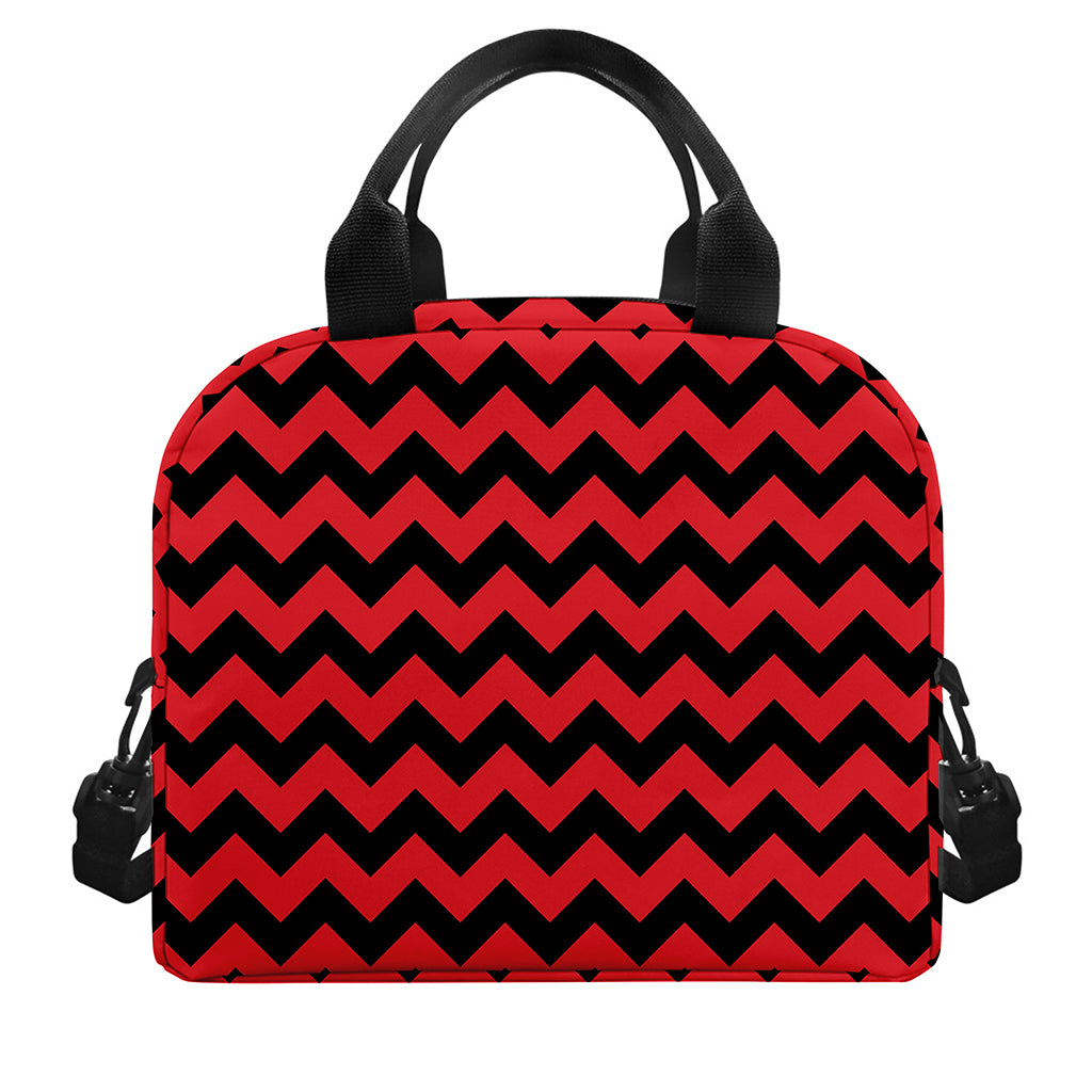 Red And Black Chevron Pattern Print Insulated Lunch Bag