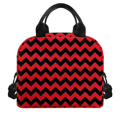 Red And Black Chevron Pattern Print Insulated Lunch Bag