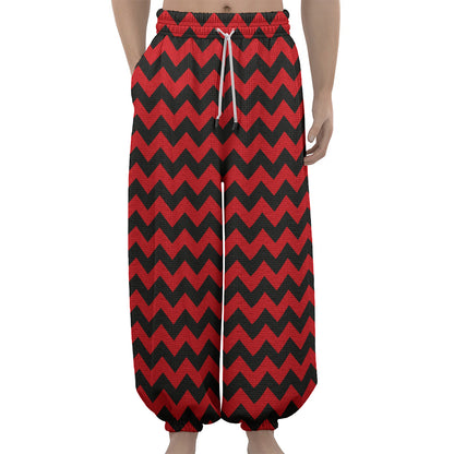Red And Black Chevron Pattern Print Lantern Pants
