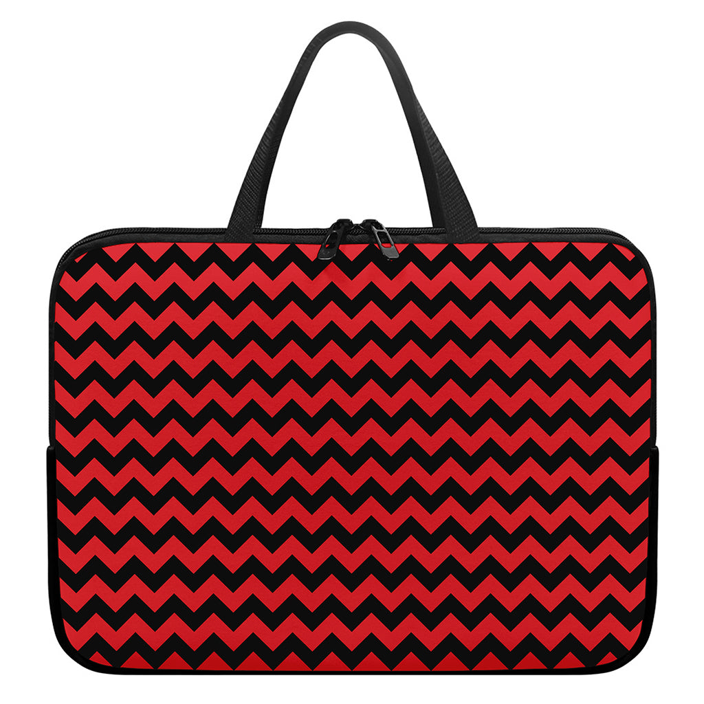 Red And Black Chevron Pattern Print Laptop Sleeve With Handle