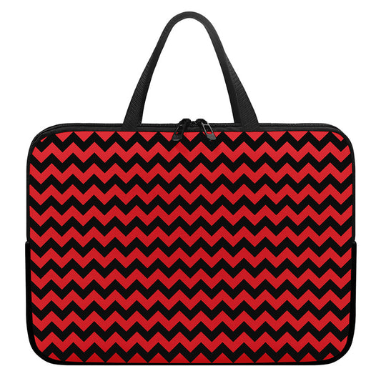 Red And Black Chevron Pattern Print Laptop Sleeve With Handle