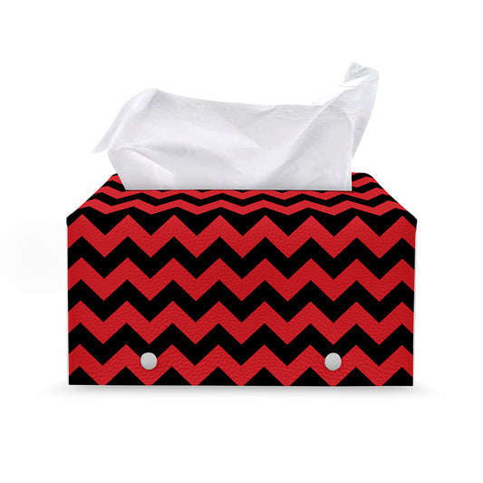 Red And Black Chevron Pattern Print Leather Tissue Box Cover