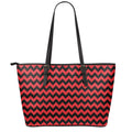 Red And Black Chevron Pattern Print Leather Tote Bag With Zipper