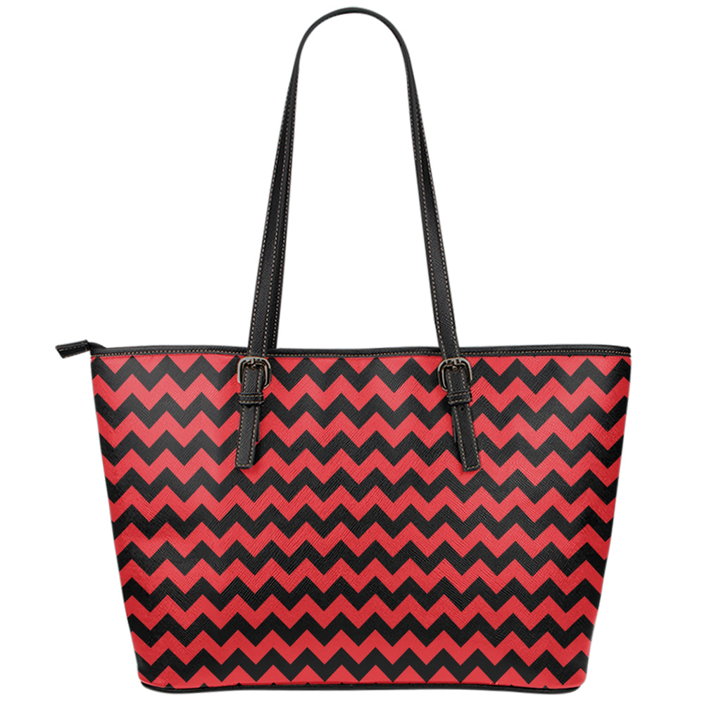 Red And Black Chevron Pattern Print Leather Tote Bag