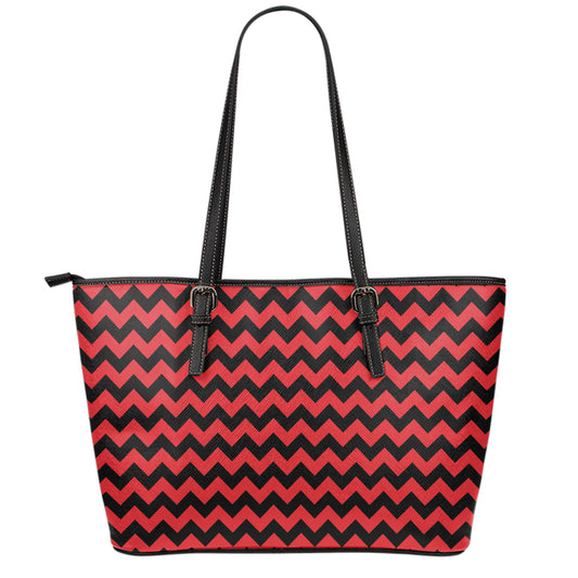 Red And Black Chevron Pattern Print Leather Tote Bag