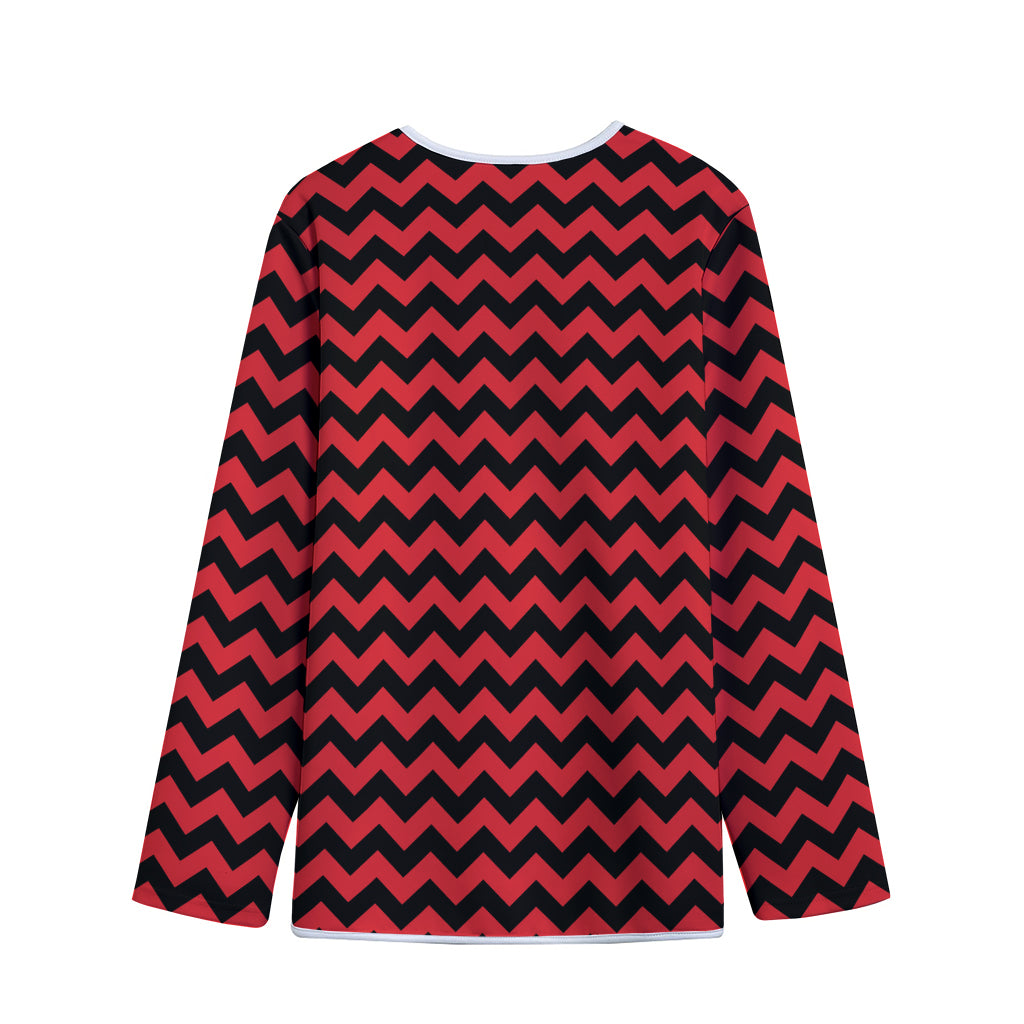 Red And Black Chevron Pattern Print Long Sleeve Short Coat