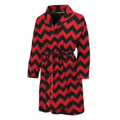 Red And Black Chevron Pattern Print Men's Bathrobe