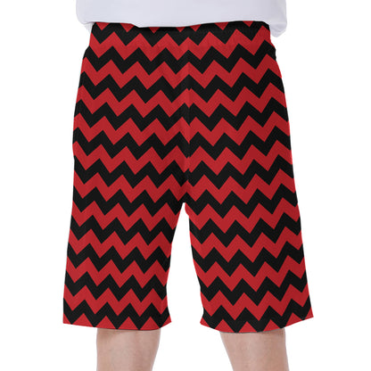 Red And Black Chevron Pattern Print Men's Beach Shorts