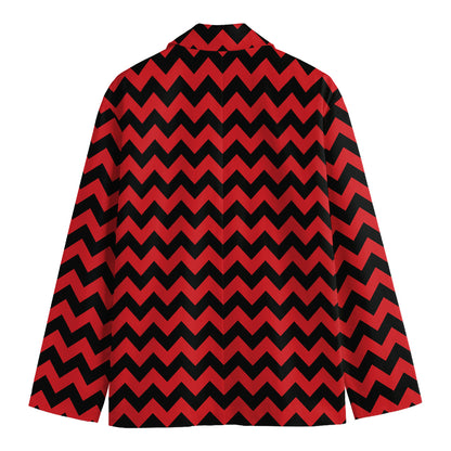 Red And Black Chevron Pattern Print Men's Blazer