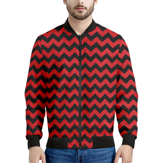 Red And Black Chevron Pattern Print Men's Bomber Jacket