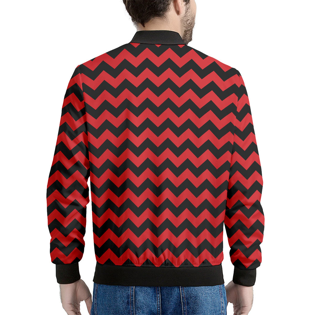 Red And Black Chevron Pattern Print Men's Bomber Jacket