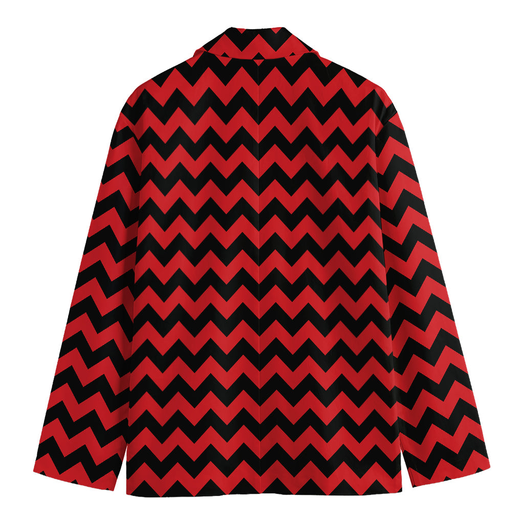 Red And Black Chevron Pattern Print Men's Cotton Blazer