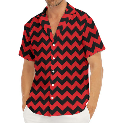 Red And Black Chevron Pattern Print Men's Deep V-Neck Shirt