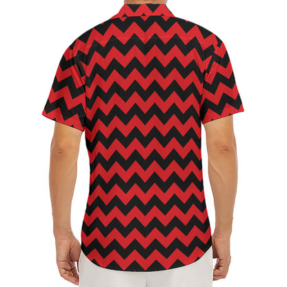 Red And Black Chevron Pattern Print Men's Deep V-Neck Shirt