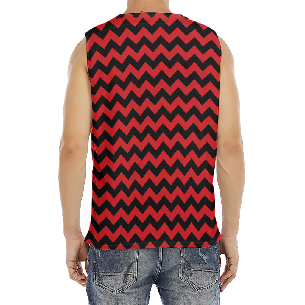 Red And Black Chevron Pattern Print Men's Fitness Tank Top