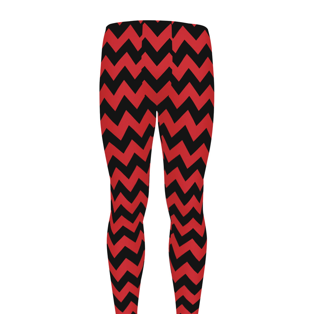 Red And Black Chevron Pattern Print Men's leggings