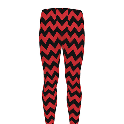 Red And Black Chevron Pattern Print Men's leggings