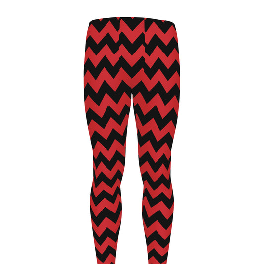 Red And Black Chevron Pattern Print Men's leggings