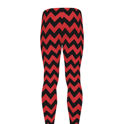Red And Black Chevron Pattern Print Men's leggings
