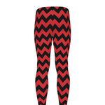 Red And Black Chevron Pattern Print Men's leggings