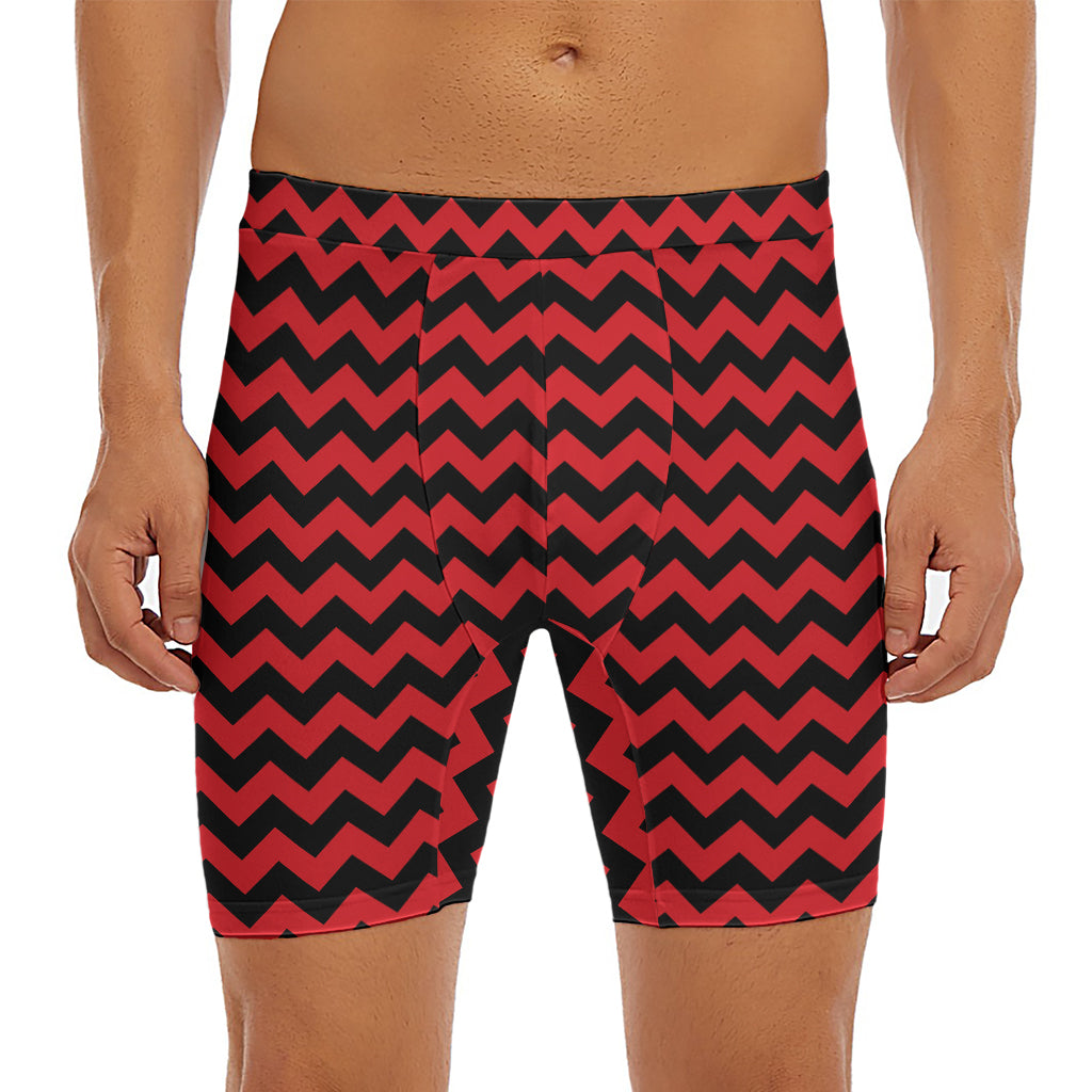 Red And Black Chevron Pattern Print Men's Long Boxer Briefs