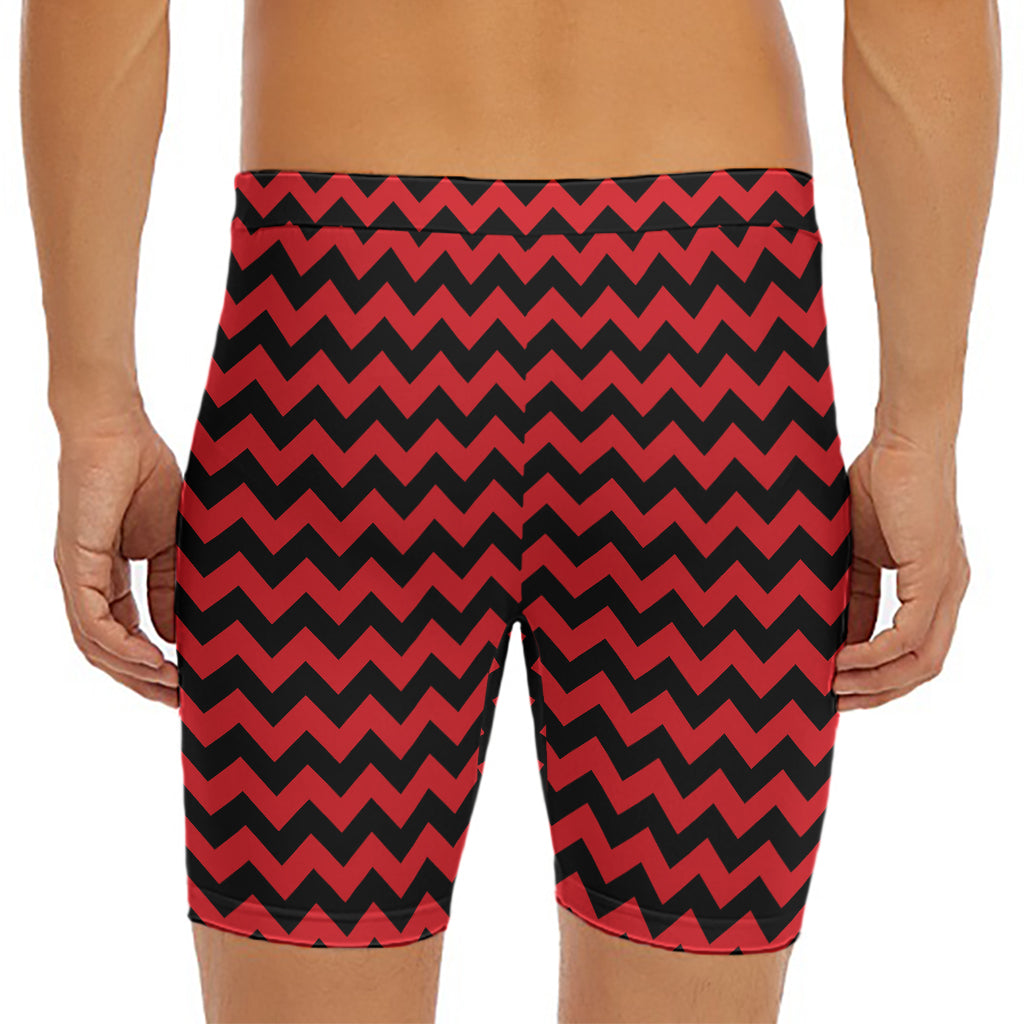 Red And Black Chevron Pattern Print Men's Long Boxer Briefs