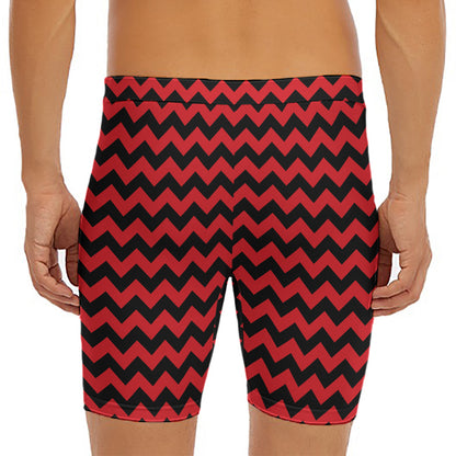 Red And Black Chevron Pattern Print Men's Long Boxer Briefs