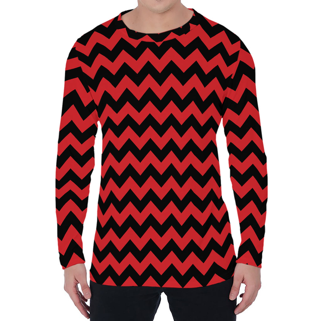 Red And Black Chevron Pattern Print Men's Long Sleeve T-Shirt